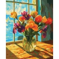 Kép 2/8 - Napfényes virágcsend - Számfestő készlet, kerettel (40x50 cm)