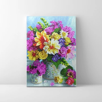 Színpompás virágcsokor - Gyémántszemes kirakó készlet, kerettel (40x50 cm)