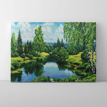Nyárfa a folyó mellett - Gyémántszemes kirakó készlet, kerettel (40x50 cm)