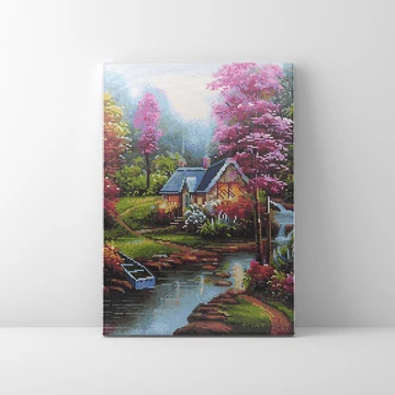 Ház a patakparton - Gyémántszemes kirakó készlet, kerettel (40x50 cm)