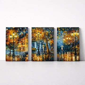 Afremov: Esti séta - Többrészes számfestő, kerettel (50x120 cm)
