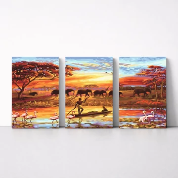 Afrika kincsei - Többrészes számfestők, kerettel (50x120 cm)