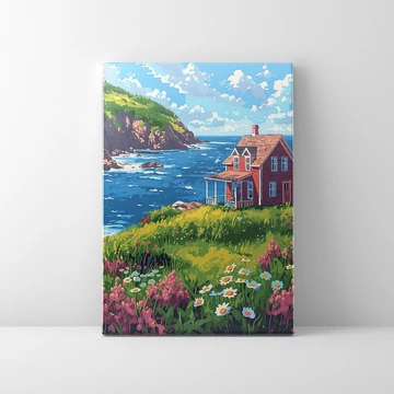 Ház a folyóparton - Számfestő készlet, kerettel (40x50 cm)