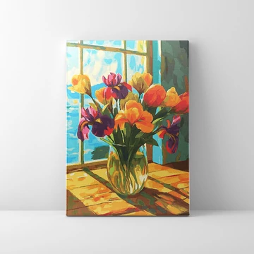 Napfényes virágcsend - Számfestő készlet, kerettel (40x50 cm)