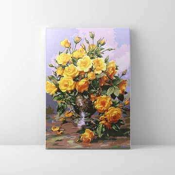 Sárga rózsa csokor - Számfestő készlet, kerettel (40x50 cm)