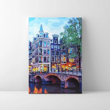 Éjszakai fények Amszterdamban - Számfestő készlet, kerettel (40x50 cm)