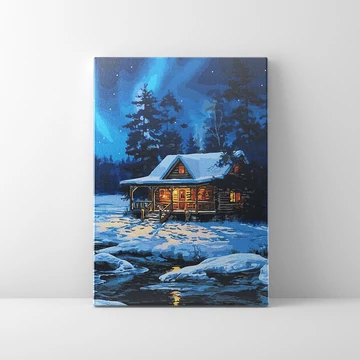 Erdei házikó télen - Számfestő készlet, kerettel (40x50 cm)