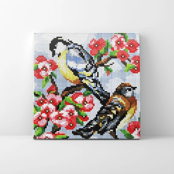 Dalos madarak - Gyémántszemes kirakó készlet, kerettel (20x20 cm)