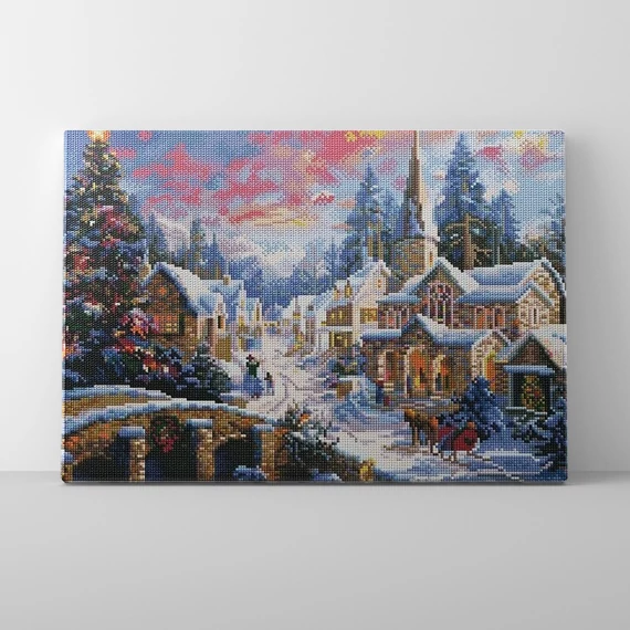 Adventi városka - Gyémántszemes kirakó készlet, kerettel (40x50 cm)