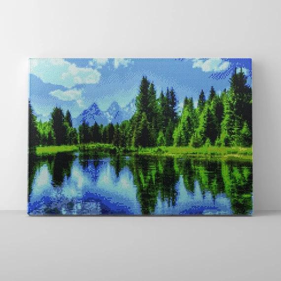 Erdei tükörkép - Gyémántszemes kirakó készlet, kerettel (40x50 cm)