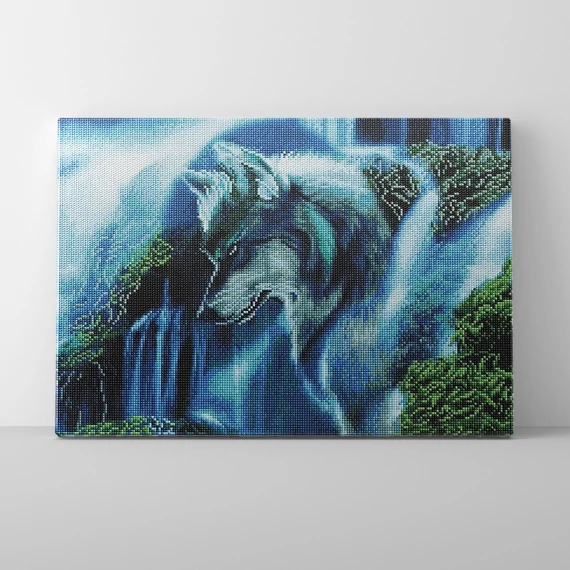 Farkas és vízesés - Gyémántszemes kirakó készlet, kerettel (40x50 cm)