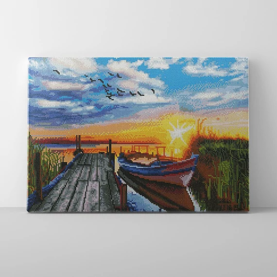Nyári este a tavon - Gyémántszemes kirakó készlet, kerettel (40x50 cm)