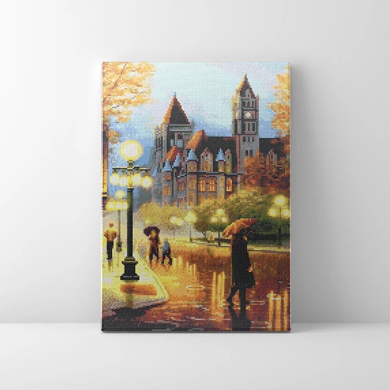 Eső a városban - Gyémántszemes kirakó készlet, kerettel (40x50 cm)