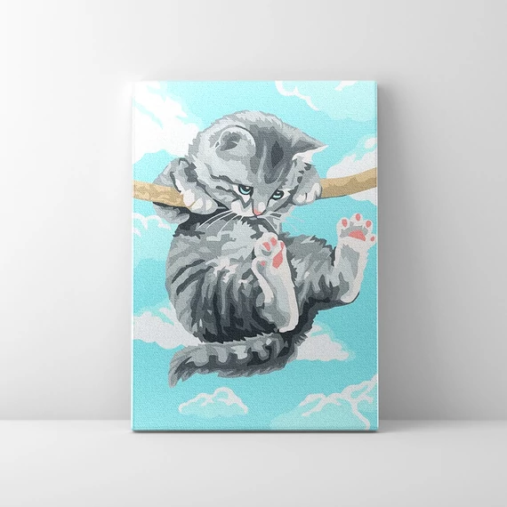 Csimpazkodó cica - Számfestő készlet, kerettel (30x40 cm)
