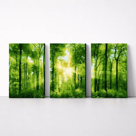 Erdei napsugarak - Többrészes számfestő, kerettel (50x120 cm)