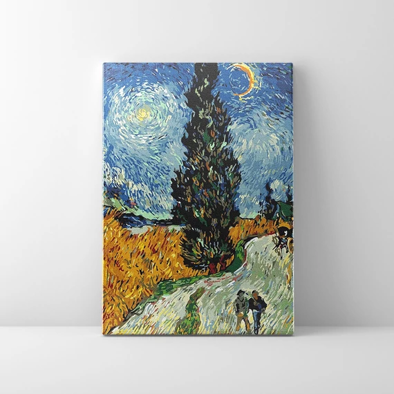 Van Gogh: Út ciprusokkal és csillaggal - Számfestő készlet, kerettel (50x65 cm)