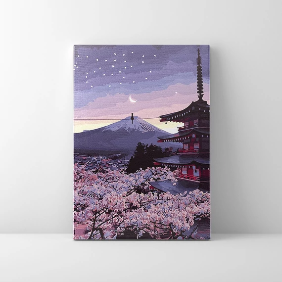 Tavaszi japán éjszakák - Számfestő készlet, kerettel (40x50 cm)