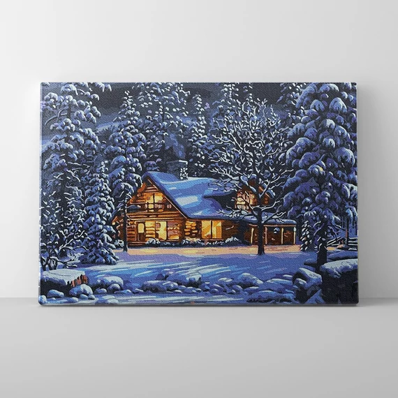Téli estén - Számfestő készlet, kerettel (50x65cm)