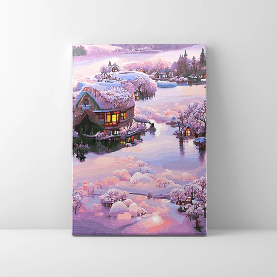 Fagyos vidéki táj - Számfestő készlet, kerettel (40x50 cm)
