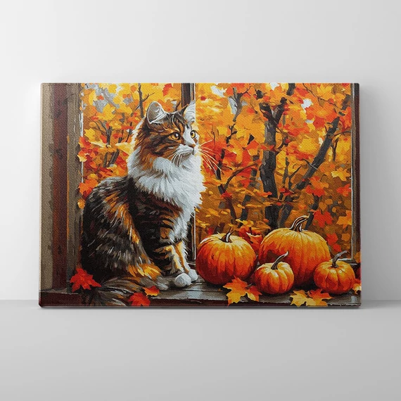 Őszi cica - Számfestő készlet, kerettel (40x50 cm)