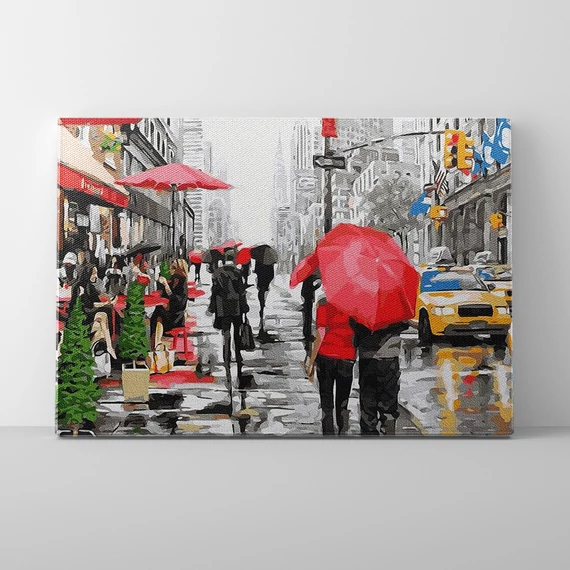 Eső New Yorkban - Számfestő készlet, kerettel (40x50 cm)