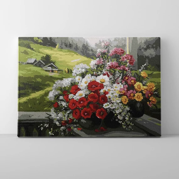 Alpesi táj csokorral - Számfestő készlet, kerettel (40x50 cm)