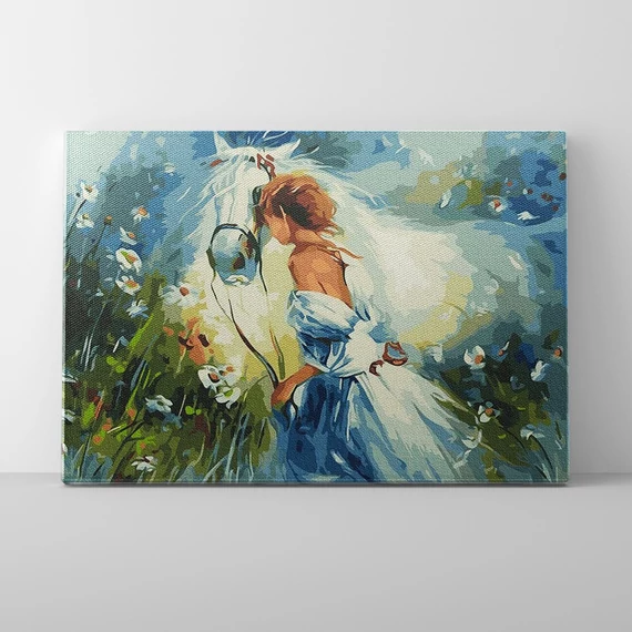Lány lóval - Számfestő készlet, kerettel (40x50 cm)