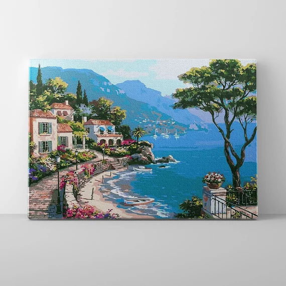Mediterrán öböl - Számfestő készlet, kerettel (40x50 cm)