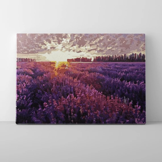 Naplemente a levendulamezőn - Számfestő készlet, kerettel (40x50 cm)