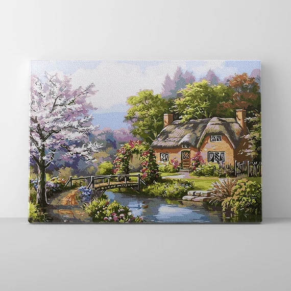Ház a folyó mellett - Számfestő készlet, kerettel (40x50 cm)