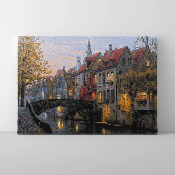 Régi belga utcák, Brugge - Számfestő készlet, kerettel (40x50 cm)