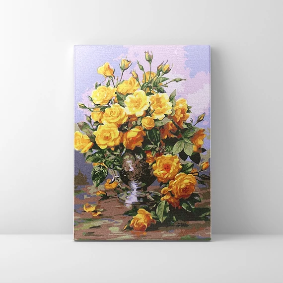 Sárga rózsa csokor - Számfestő készlet, kerettel (40x50 cm)