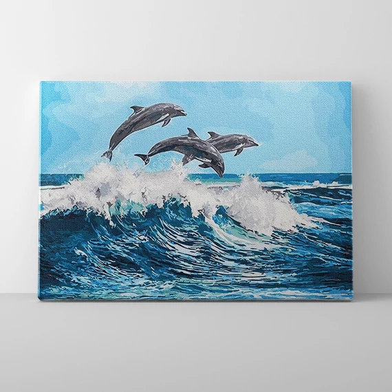 Delfinek a hullámok hátán - Számfestő készlet, kerettel (40x50 cm)