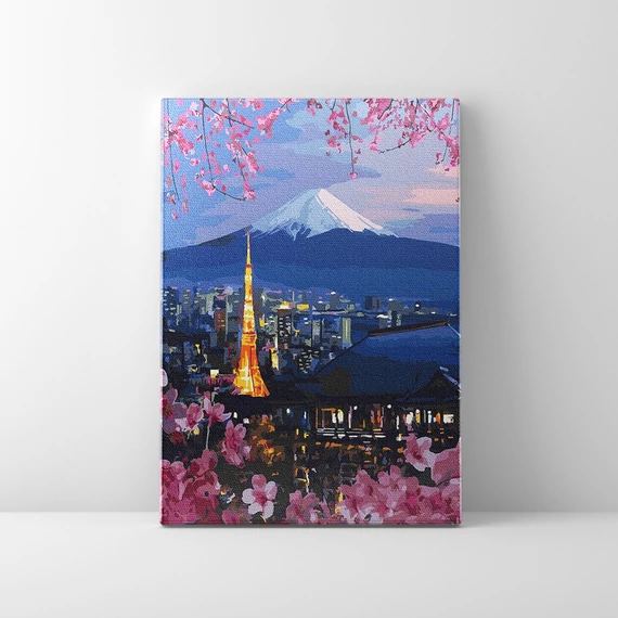 Fujiyama és Sakura- Számfestő készlet, kerettel (40x50 cm)