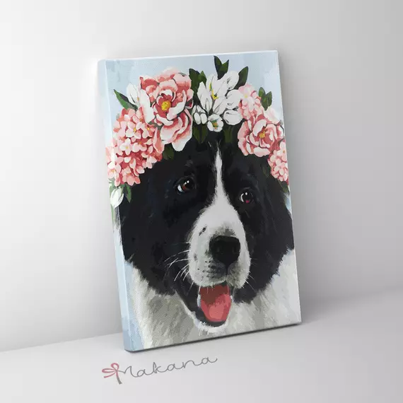 Virágkoszorús kutya - Számfestő készlet, kerettel
