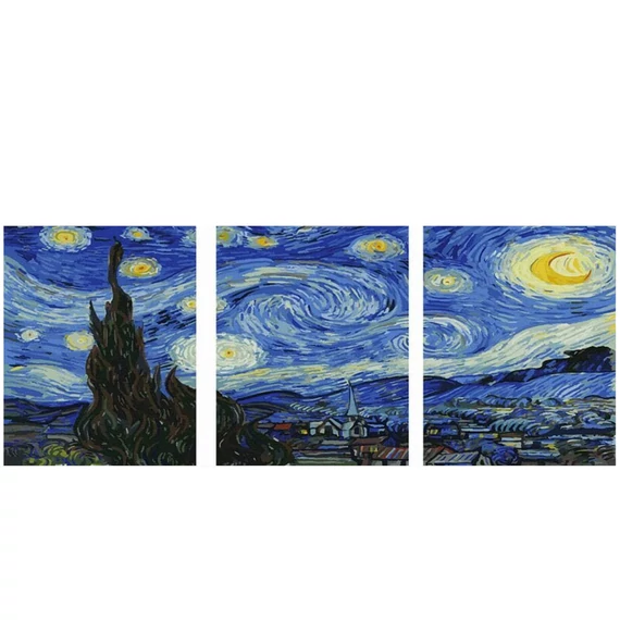 Van Gogh: Csillagos éjszaka - Többrészes számfestő, kerettel