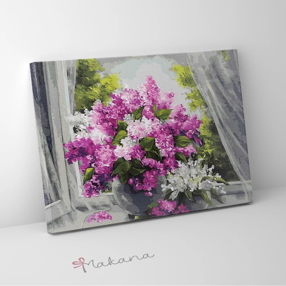 Orgona csokor az ablakban  - Számfestő készlet, kerettel (40x50 cm)
