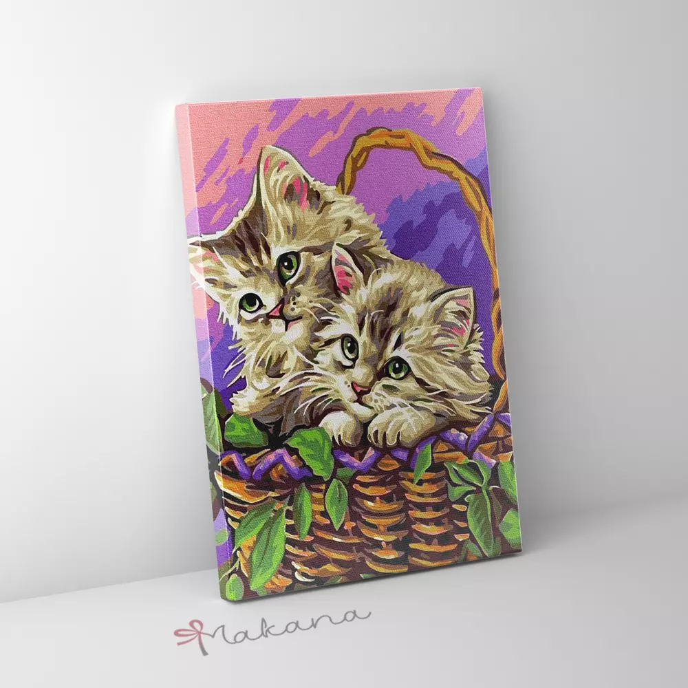Cicák a kosárban - Számfestő készlet, kerettel (30x40 cm)